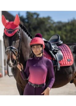 LeMieux Spectrum Fly Hood - Aubergine/Papaya -Equestrian Supplies Shop lemieux spectrum papaya 1rdy