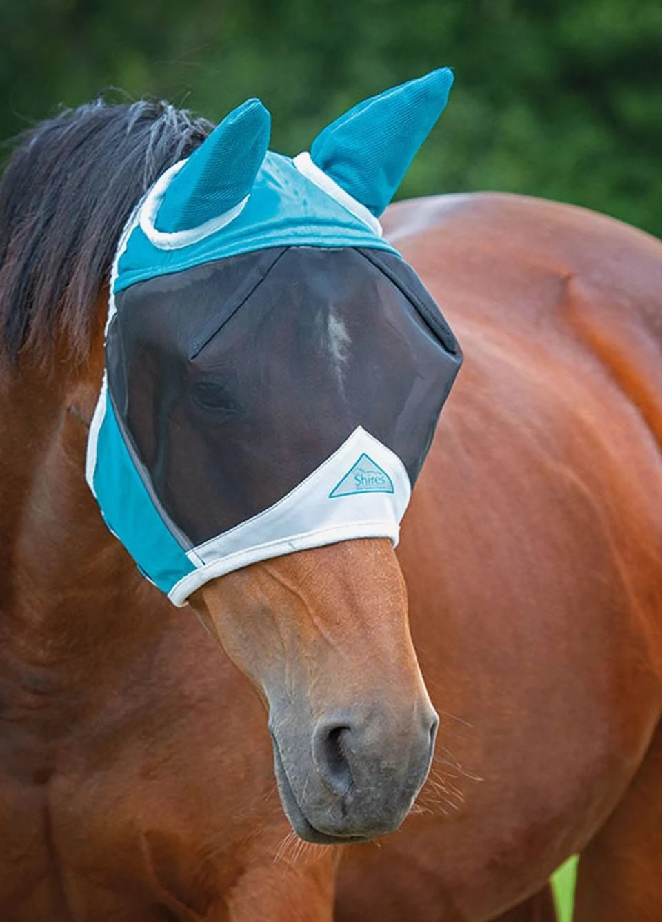 Shires Fine Mesh Fly Mask With Ears - Teal 3 Shires Fine Mesh Fly Mask With Ears - Teal